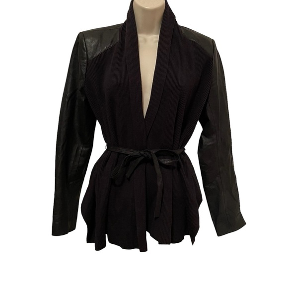 White House Black Market WHBM Open Front Cardigan Sweater with Leather & K215nit